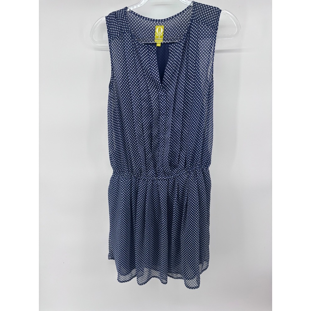QMack Women's Sleeveless Dress Navy Blue White Polka Dot V Neck Size Small